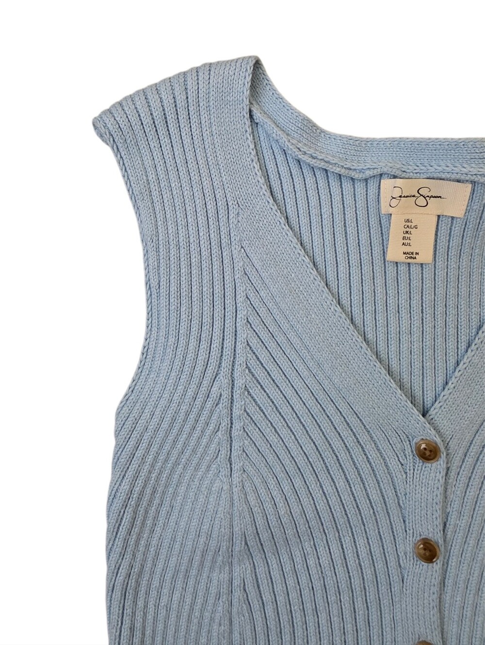 Jessica Simpson Light Blue Ribbed Knit Button-Front Vest - Picture 3 of 9